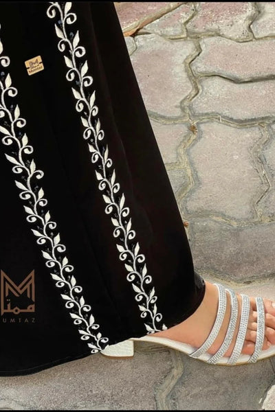 Gulnaz Black Abaya with White Dainty Embroidery