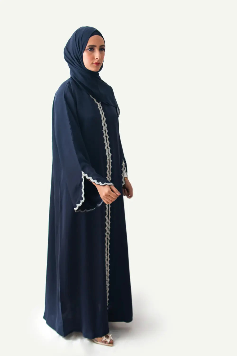 Scalloped Edge Abaya Navy Blue