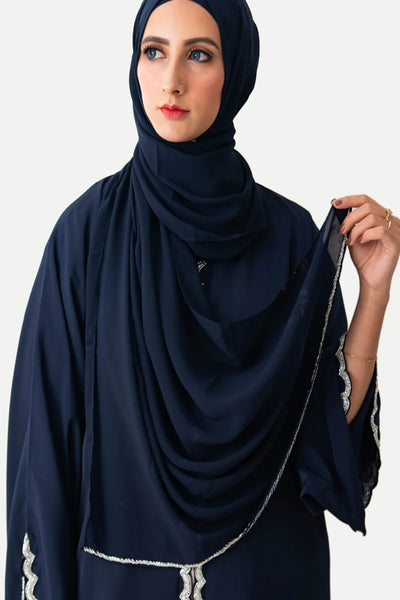 Scalloped Edge Abaya Navy Blue