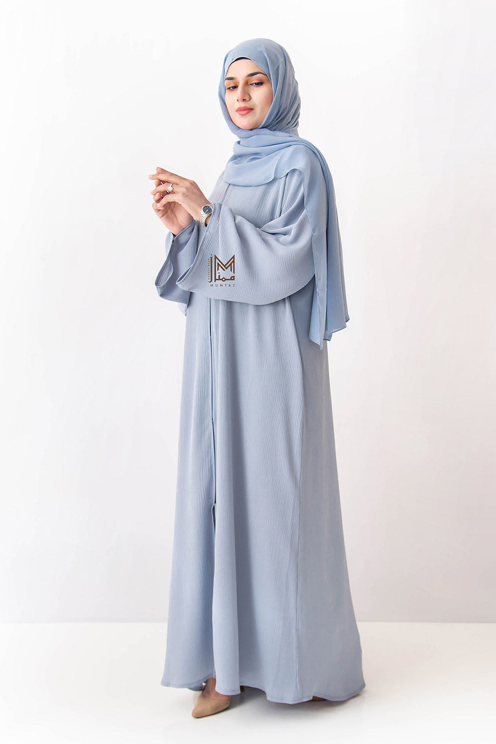 Plain Matching Abaya Ice Blue – Wear Mumtaz